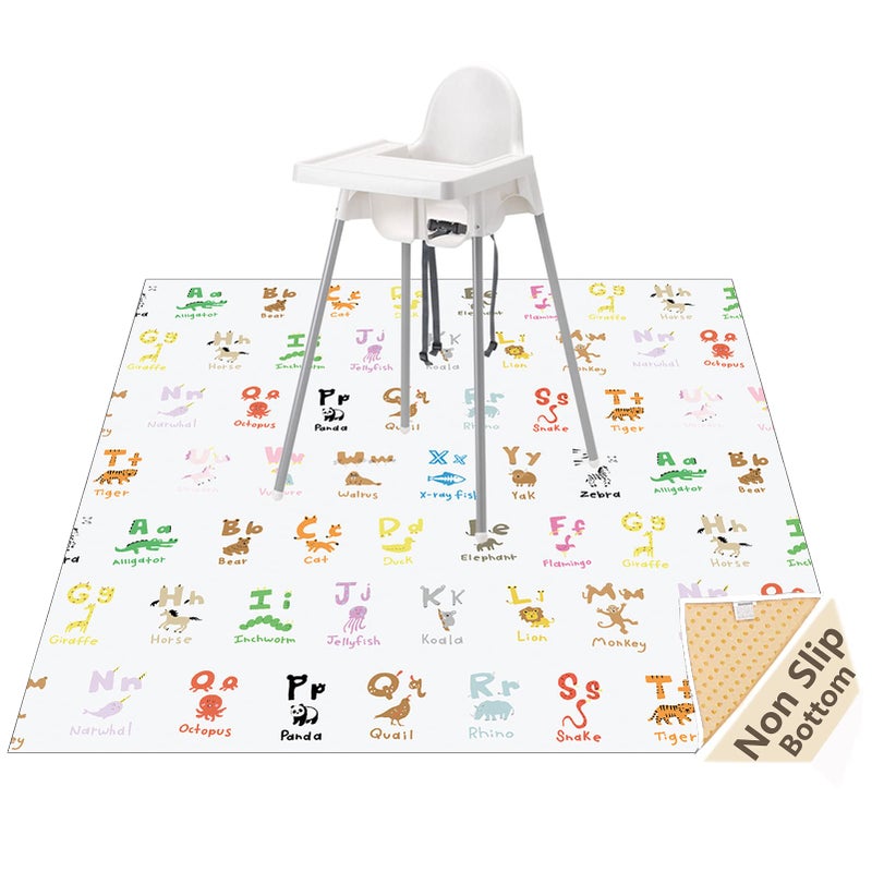 WOMUMON 51" Splat Mat for Under High Chair/Arts/Crafts, Baby Washable Spill Mat Waterproof Anti-Slip Floor Splash Mat, Portable Play Mat and Table Cloth - Image 1